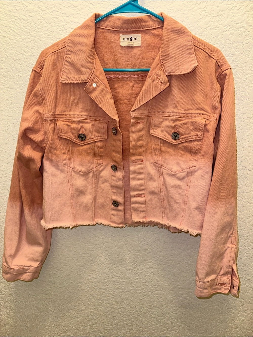 umGee Women’s S Peach Cropped Denim Jacket NWOT